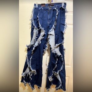 Unique Blue Denim Fringe Jeans!